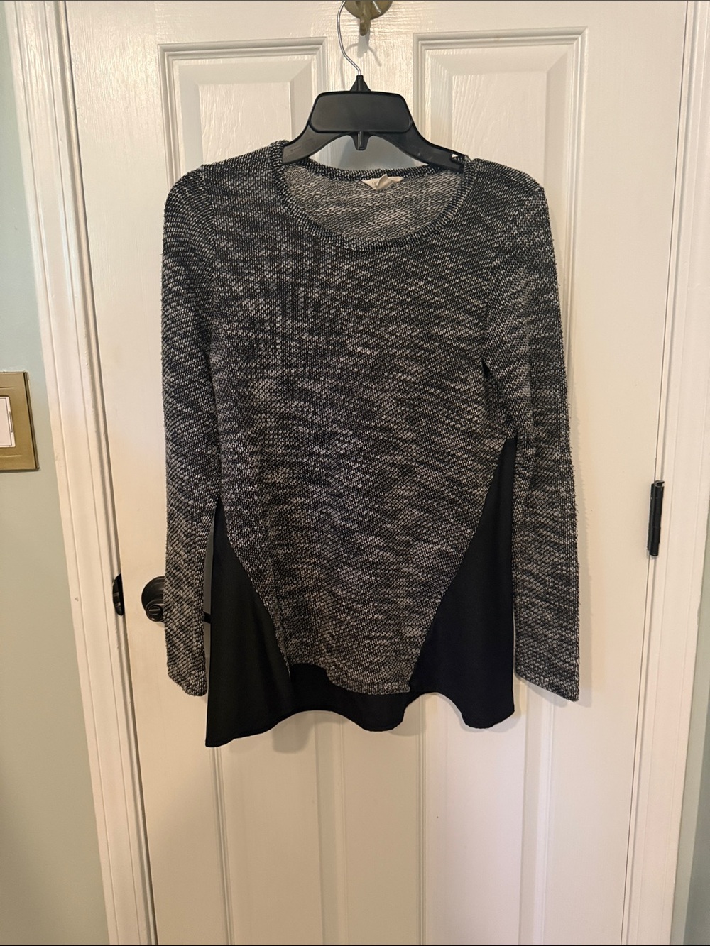 Lucky Brand Black and Gray Marled Long Sleeve Tunic Sweater